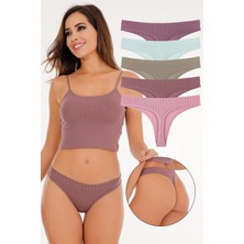 Kadın Fitilli Soft Renkler 5'li Tanga Külot Set - KTS3052