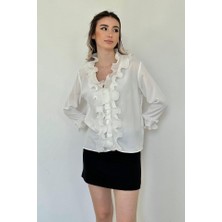 Trend Befaon Beyaz Yakası Volanlı Gömlek
