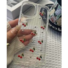Apple iPhone 11 Uyumlu Epoksi Kiraz Desenli Şeffaf Kılıf Simli Darbeye Karşı Dayanıklı Kapak