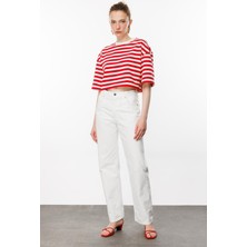 Denim Trip KAREN Straight Fit Beyaz Kadın Jean Pantolon