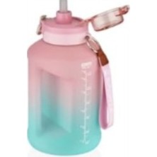 Mcreative Çift Renk Taşıma Askılı ve Kulplu Motivasyon Su Matarası Sticker Hediyeli SM-2307-PEMBETURKUAZ