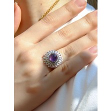 Doğal Taş Ametist Doğal Taşlı Telkari Model Kadın Ayarlanabilir Gümüş Kaplama Yüzük EUY63AMTR