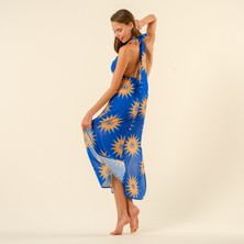 Protı Dijital Baskılı Şantuklu Polyester Elbise - Lacivert