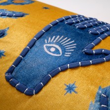 Ghunı Püsküllü Nakışlı Viskon Pamuk Kadife Dolgulu Kırlent 30X55 cm Sarı