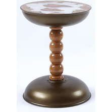 Epoksi Üst Tablalı Yan Sehpa, Zigon Sehpa, Bronz Metal Gövde & Ahşap Ayak – 60X40 cm