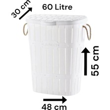 Citim Elite Bambu Halatlı Kirli Çamaşır Sepeti 60 Litre Kanvas Malzeme ile Tekerlekli ve Sabit Kapaklı