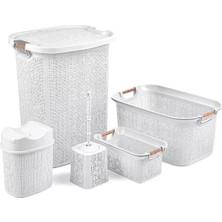 Elite Woow Serisi 5 Parça Banyo Seti - Kirli Sepeti ve Çamaşır Sepeti Setleri 1 Adet