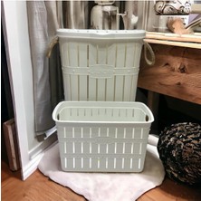 Elite Beyaz Bambu Halatlı Kirli Çamaşır Sepeti ve Selesi Seti 1 Adet