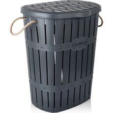 Violet Elite Bambu Halatlı Kirli Çamaşır Sepeti 62 lt Antrasit Sabit Kapaklı