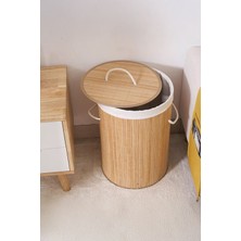 Ironika Elite Bambu Kirli Çamaşır Sepeti Halatlı Bambu Çamaşır Oyuncak Sepeti Yuvarlak 1 Adet