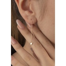 Fiyonk Kuyumculuk 14 Ayar Altın Zincirli Kalpli Küpe (Tekli)