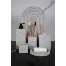 Elite 7 Parça Beton Banyo Seti Katı Sıvı Sabunluk Tepsi Diş Fırçalığı Mumluk Tütsülük Sunumluk 1 Adet