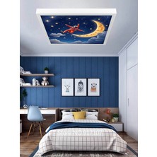 Uzay, Astronot, Yıldız Avize, 60WATT, Beyaz Işık, 60X60 Modern Kare LED Avize, Çocuk Odası Uzay