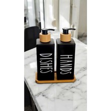 Elite Hands Dishes Bambu Standlı Siyah Cam Sıvı Sabunluk Seti 2'li Set 1 Adet
