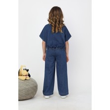 Çiçek Detaylı Denim Takım