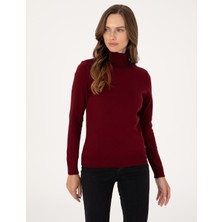 Pierre Cardin Kadın Vişne Slim Fit Basic Kazak 50315747-VR223