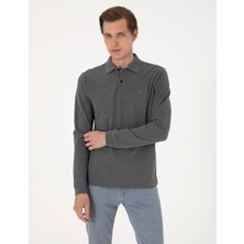 Pierre Cardin Erkek Antrasit Melanj Slim Fit Kıvrılmaz Polo Yaka Basic Pike Sweatshirt 50314048-VR081