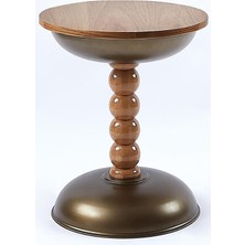 Mdf Üst Tablalı Yan Sehpa, Zigon Sehpa, Bronz Metal Gövde ve Ahşap Ayak – 60X40 cm