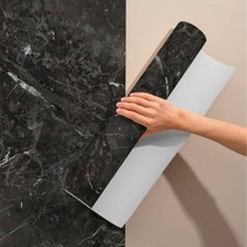 Larimar Siyah Mermer Desenli Yapışkanlı Kaplama Kağıdı 5 Metre