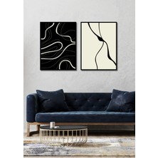 Siyah Çerçeve Görünümlü Dalgalı Soyut Çizgiler Tablo Seti Salon Oturma Yatak Odası Için Duvar Dekoru