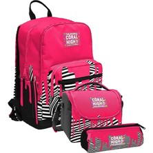 Coral High Ilkokul ve Ortaokul Okul Çanta Üçlüsü - Kız Çocuk, Pembe Siyah Beyaz Boya Desenli
