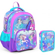Coral High Turkuaz Unicorn Kız Çocuk Okul Çantası ve Organizer Kalemlik Seti