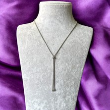 Çelik Gümüş Renk Ayarlanabilir Şık Y Kolye