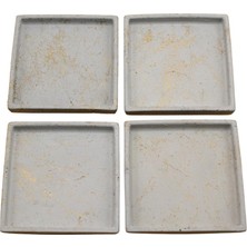 Kare Beton Bardak Altlığı, Gold 4’lü Set
