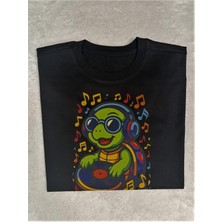 Dj Kaplumbağa Baskılı Pamuklu Unisex Çocuk Tişörtü