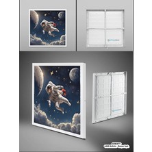 Uzay, Astronot, Yıldız Avize, 60WATT, Beyaz Işık, 60X60 Modern Kare LED Avize, Çocuk Odası Uzay