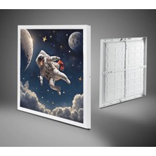 Uzay, Astronot, Yıldız Avize, 60WATT, Beyaz Işık, 60X60 Modern Kare LED Avize, Çocuk Odası Uzay