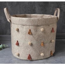 Bayilik XML Katlanabilir Çok Amaçlı Ponponlu Yuvarlak Düzenleyici Saklama Kutusu Organizer Keçe (Mini Boy) - 03785