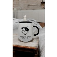 Kedi Kabartmalı Kapaklı Kaşıklı Bardak