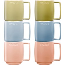 Seramik Kupa Seti, 350 Ml, Makaron Renkli, 6 Parça, Mikrodalga ve Bulaşık Makinesi Uyumlu