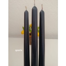 Qosrix 3'lü Antrasit Gri Şamdan Soya Mumu Doğal Vanilya Kokulu Uzun Çubuk Konik Mum Dekoratif