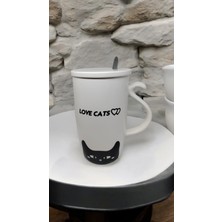 Kedi Temalı Kapaklı Kaşıklı Bardak
