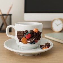 El Yapımı Tasarım Porselen Kupa Kurabiye Kahve Detaylı Tasarım