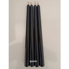 Qosrix 4'lü Antrasit Gri Şamdan Soya Mumu Soya Doğal Vanilya Kokulu Uzun Çubuk Konik Mum Dekoratif