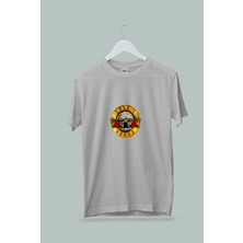 Maki Home Kaliteli Penye Kadın Erkek Unisex Yetişkin Baskılı Beyaz Gri Siyah Tshirt Guns N Roses