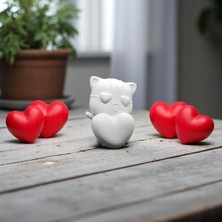 Krh 3D Print Kalpli Aşık Kedi Figürü – 3D Dekoratif Hediye Biblo