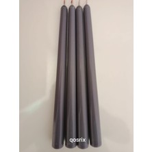 Qosrix 4'lü Gri Şamdan Soya Mumu Soya Doğal Vanilya Kokulu Uzun Çubuk Konik Mum Dekoratif