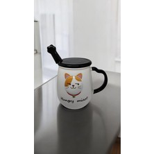 Kedi Temalı Kapaklı Kaşıklı Bardak