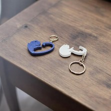 Krh 3D Print Kalp Içinde Kedi Çift Anahtarlık – 2’li Sevgili Seti