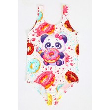 Kız Çocuk Mayo Sevimli Panda Donut Desenli Rahat Hızlı Kuruyan Mayo Deniz Havuz Plaj Mayosu