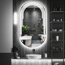 Eloura Beyaz Led'li Lazer Kumlamalı Lavabo & Banyo Aynası (Dokunmatik Sensörlü)
