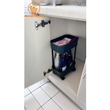 2 Katlı Tekerlekli Düzenleyici Raf,banyo Dolabı,mutfak Tezgah Deterjan Organizeri,tuvalet Kağıtlık