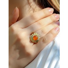 Doğal Taş Akik Doğal Taşlı Papatya Modelli Kadın Ayarlanabilir Altın Kaplama Yüzük EUY64AG