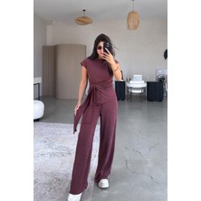 Kadın Sienna Siyah Bağlama Detaylı Krinkıl Kumaş Bluz Pantolon Takım