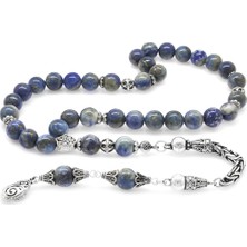 Koleksiyonluk 925 Ayar Gümüş Püsküllü Küre Kesim Lapis Doğaltaş Tesbih