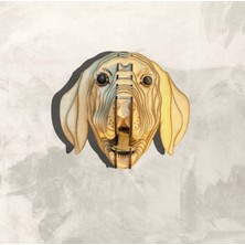 Kelb Köpek Kafası Doğal Ahşap Lazer Kesim Rustik Salon Aplik Duvar Dekoru 3D Tablo Pano (Peri Ledli